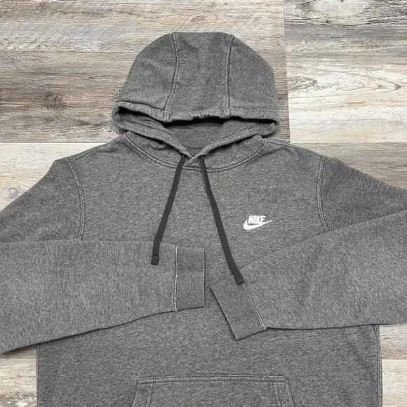 Nike Heather Gray Mens M Spell Out Swoosh Fleece‎ Pullover Sweatshirt Hoodie - Picture 1 of 9